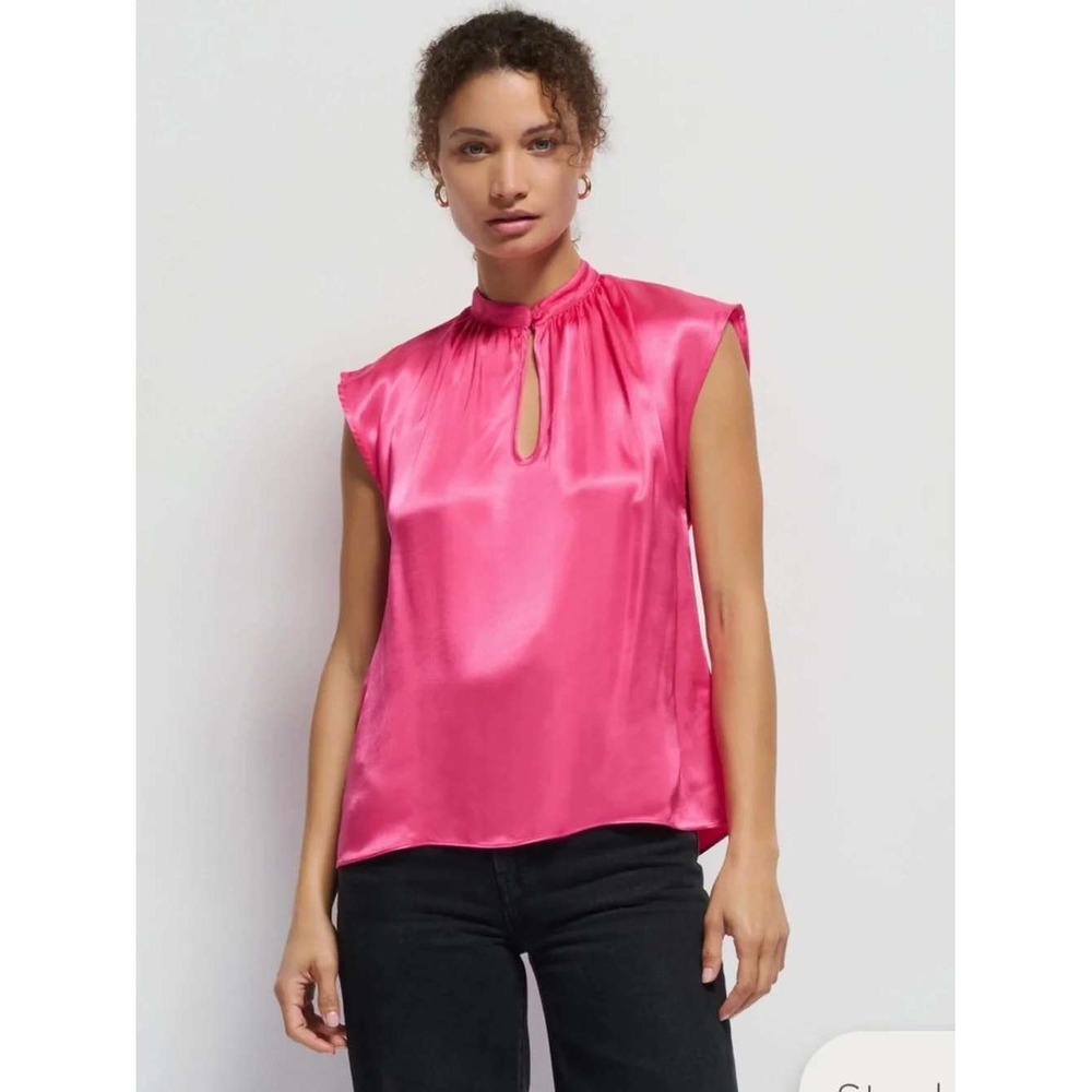 Nation LTD Jeanne Top Pink Flambe Satin Keyhole Sleeveless Blouse NWT XS Barbie